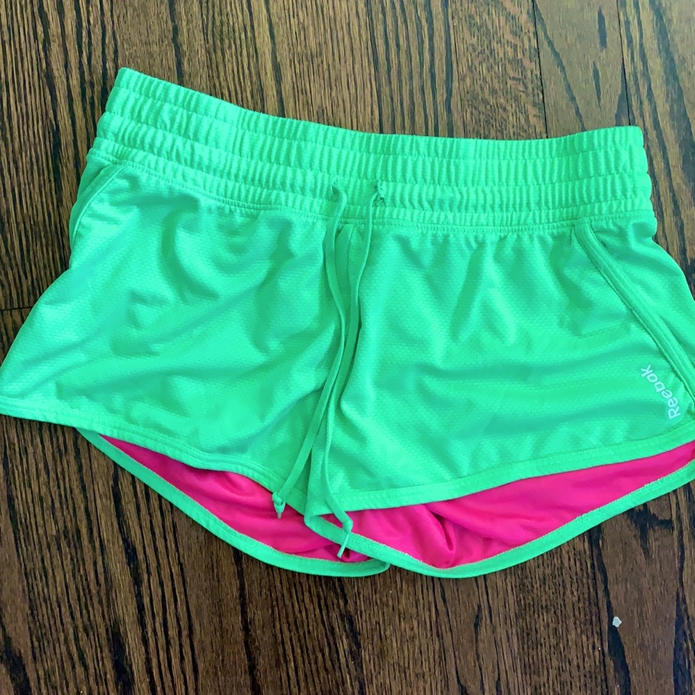 Reebok Running Shorts bright green and pink lined